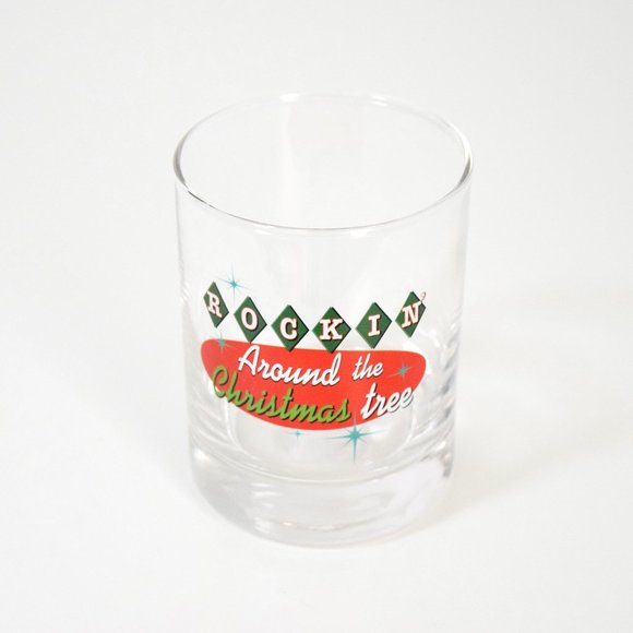 NWT Rockin' Around The Christmas Tree Xmas Holiday Lowball Glass Cup - Picture 1 of 10